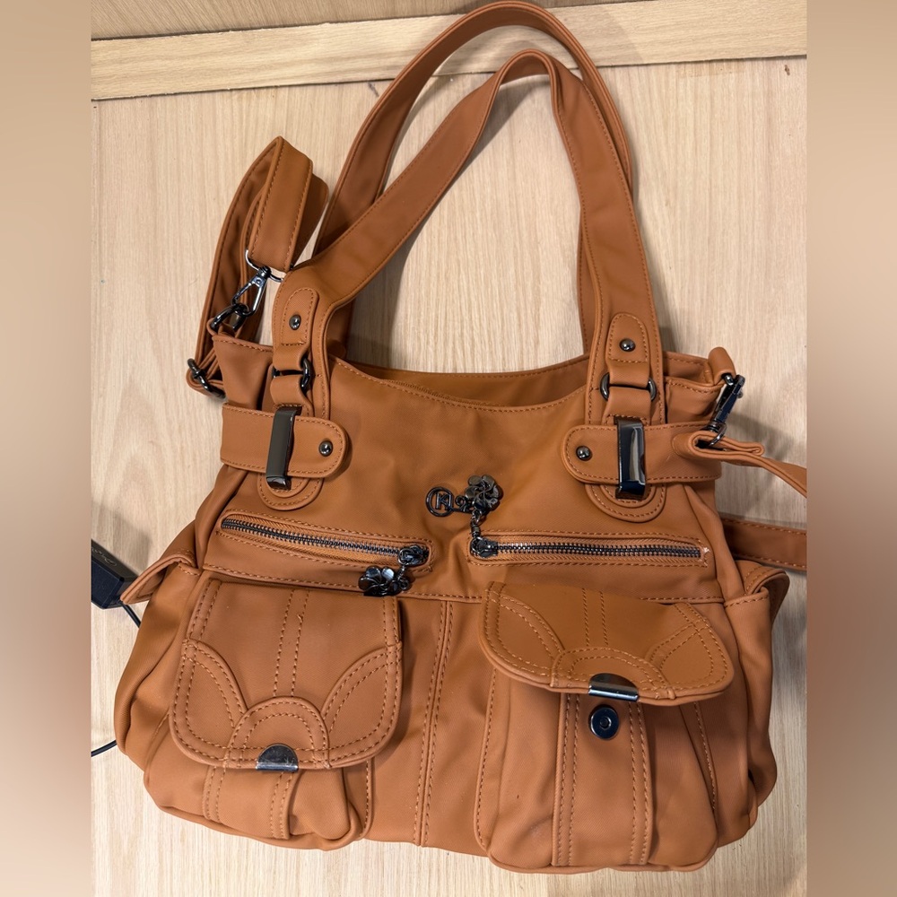 KL928 Large Hobo Shoulder Bags Soft PU Leather Multi-Pocket Tote Bag Purse Brown